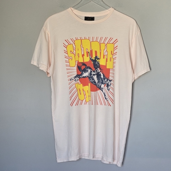Anthropologie Original Retro Brand Saddle Up Graphic Tee Shirt Peach USA Made L - Picture 4 of 10